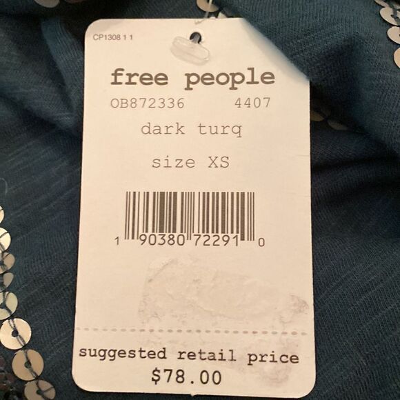 Free People Glitter City Tie Neck Mock Dark Turquoise Halter Sequin Top XS NWT - Picture 8 of 10